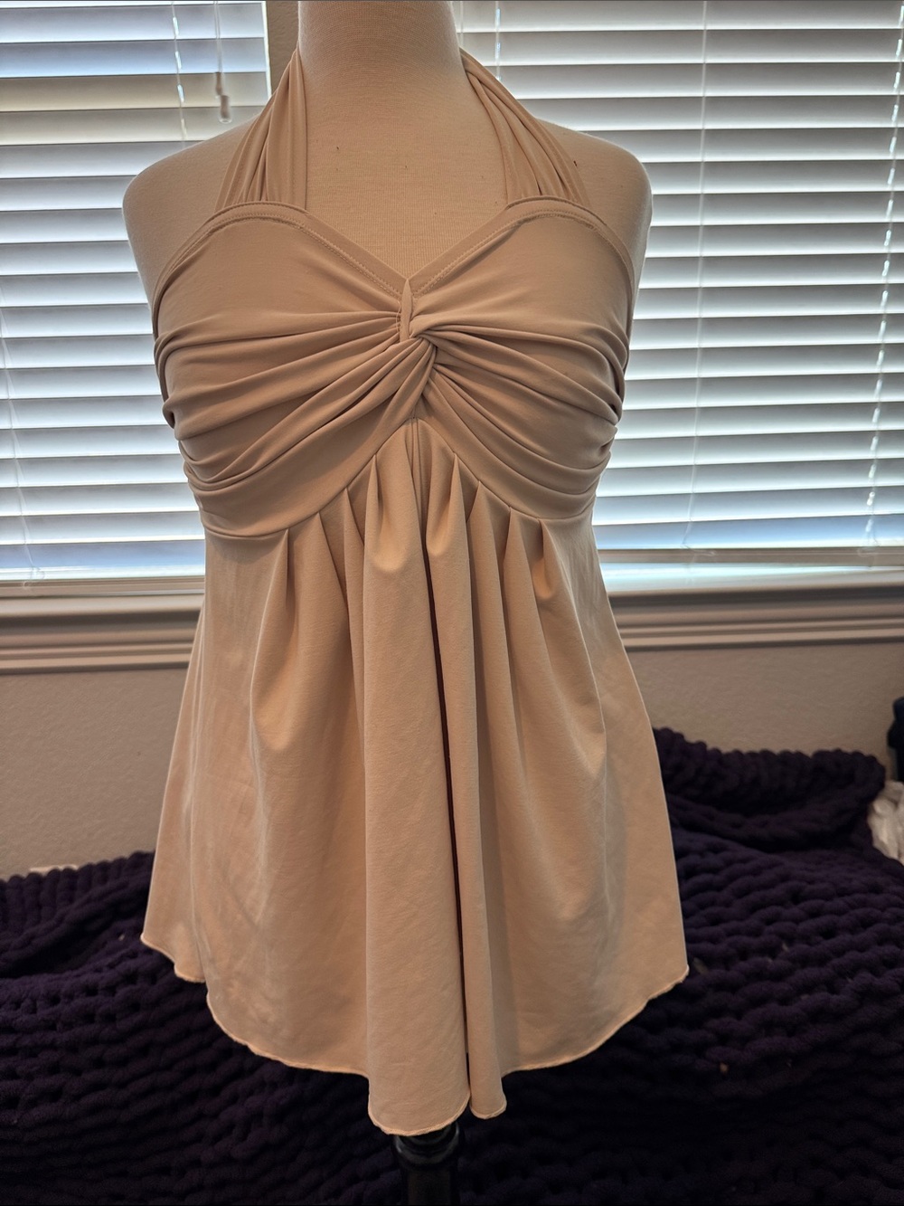 Women’s Rushed Halter Twist Front Tank Top - Cream
